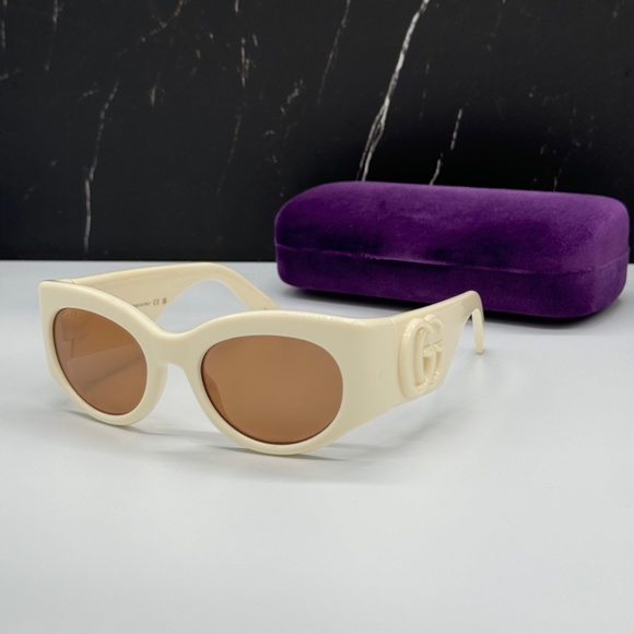 NEW GUCCI GG1544S 004 WOMEN SUNGLASSES GUCCI GG 1544S 004 WHITE BROWN EYEWEAR - Picture 2 of 12